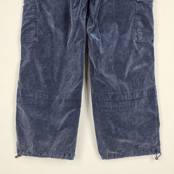 Free People Sahar Velvet Utility Pants Medium High Rise Slouchy Cargo Navy Blue - Picture 7 of 14